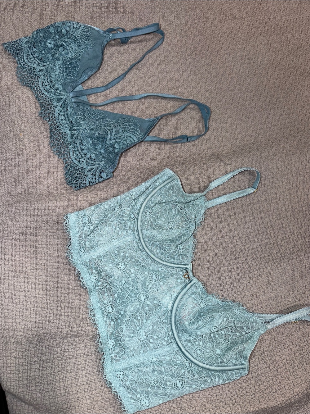 Victoria's Secret Lace Bralette & Longline Bralette Set - Light Blue